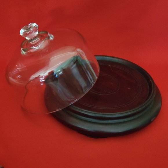 Glass Dome and Wooden Cheese Platter Butter Dish - Picture 8 of 11